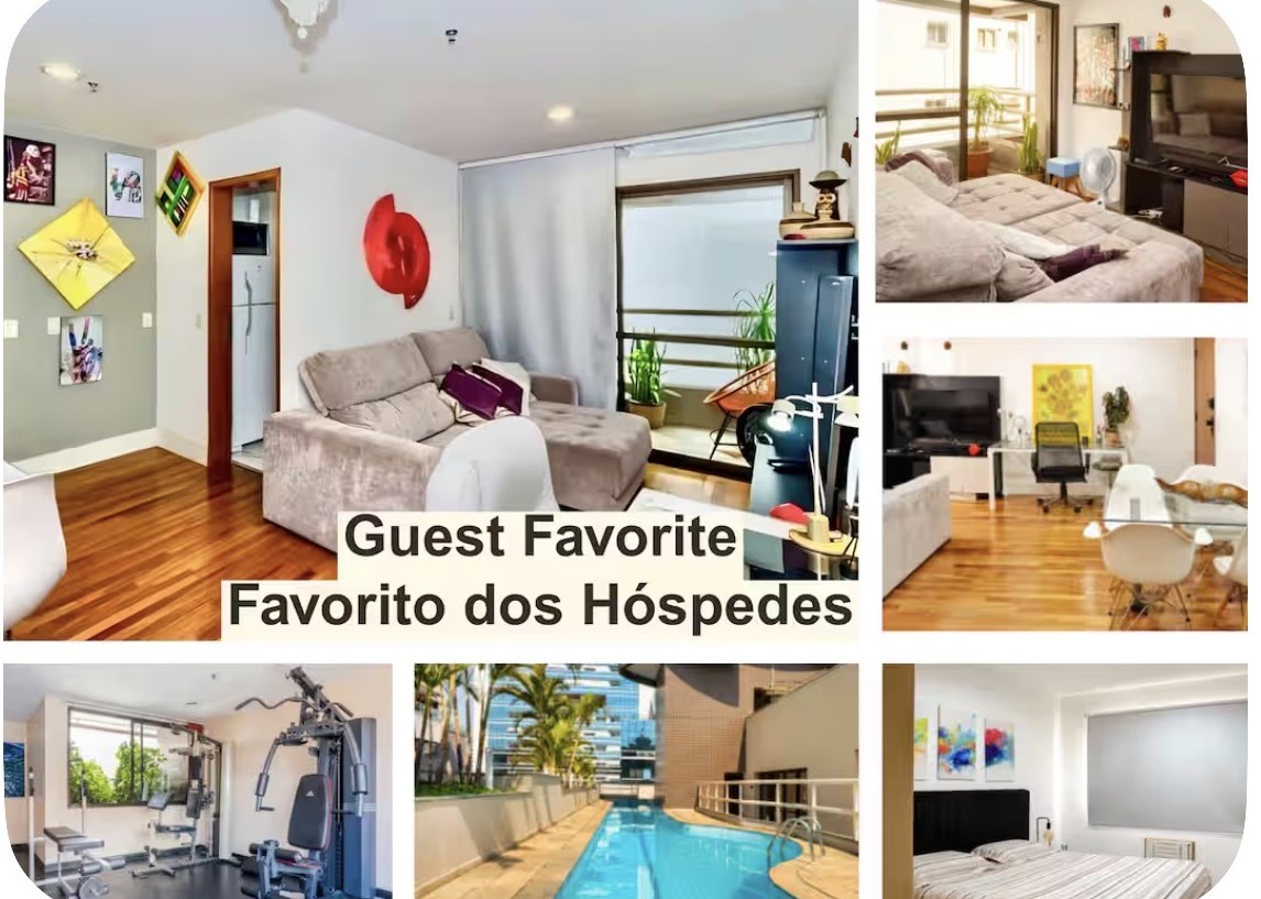 Cozy Ap: sala de estar, varanda, mesa de jantar, academia, piscina na cobertura e quarto com cama King